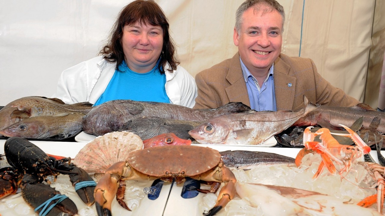 Taste of Grampian at Thainstone Centre, Inverurie. In the picture are Jane Mills, Marine Scotland and Richard Lochhead.