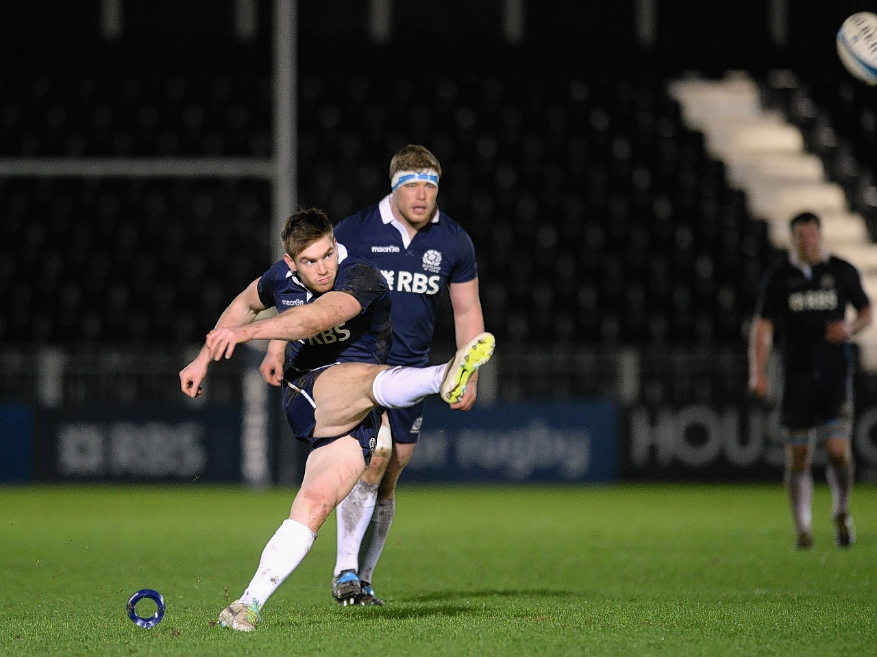 Tom Heathcote kicking for Scotland A