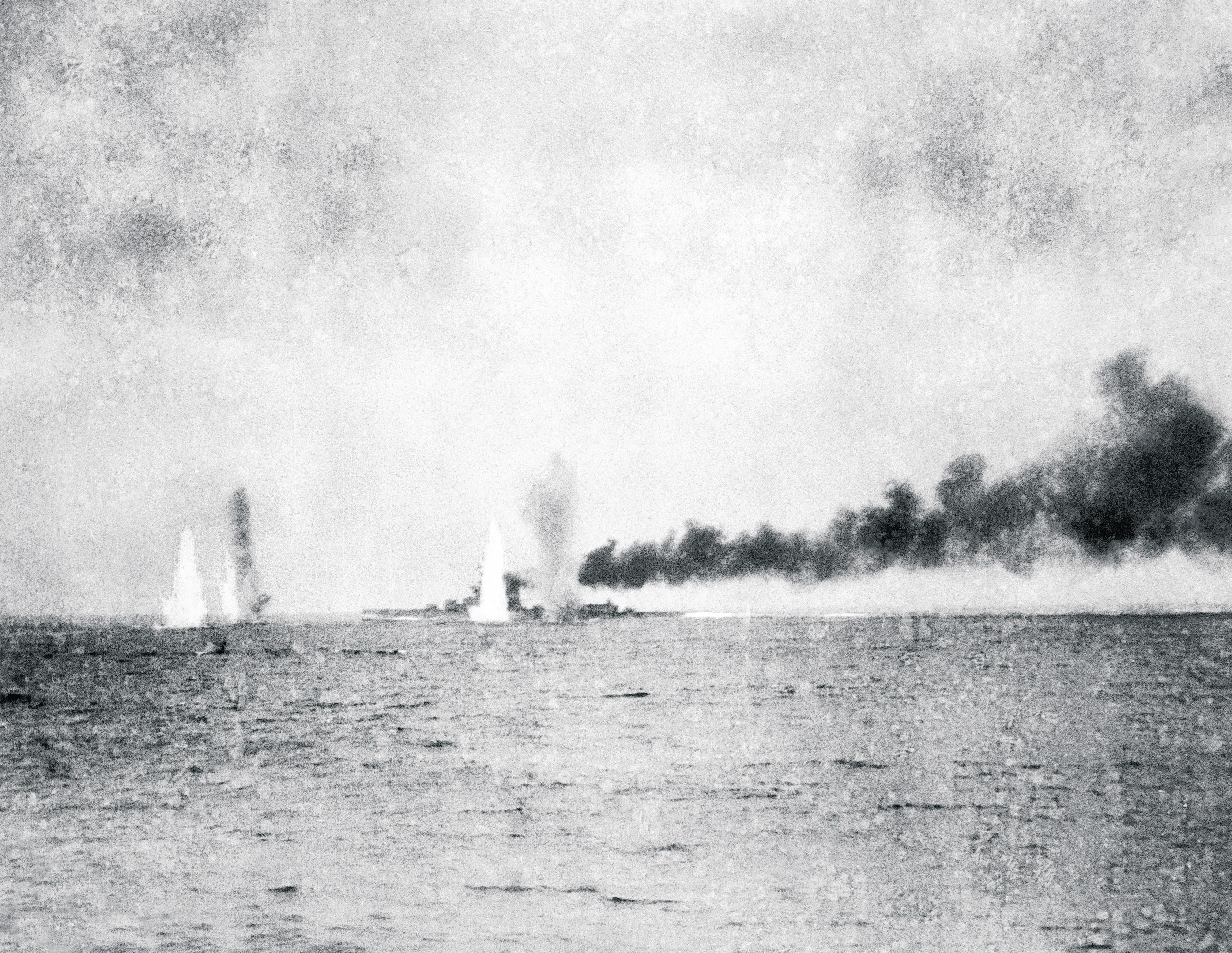 Remarkable photograph of the Battle of Jutland, taken from a British Destroyer during the action.