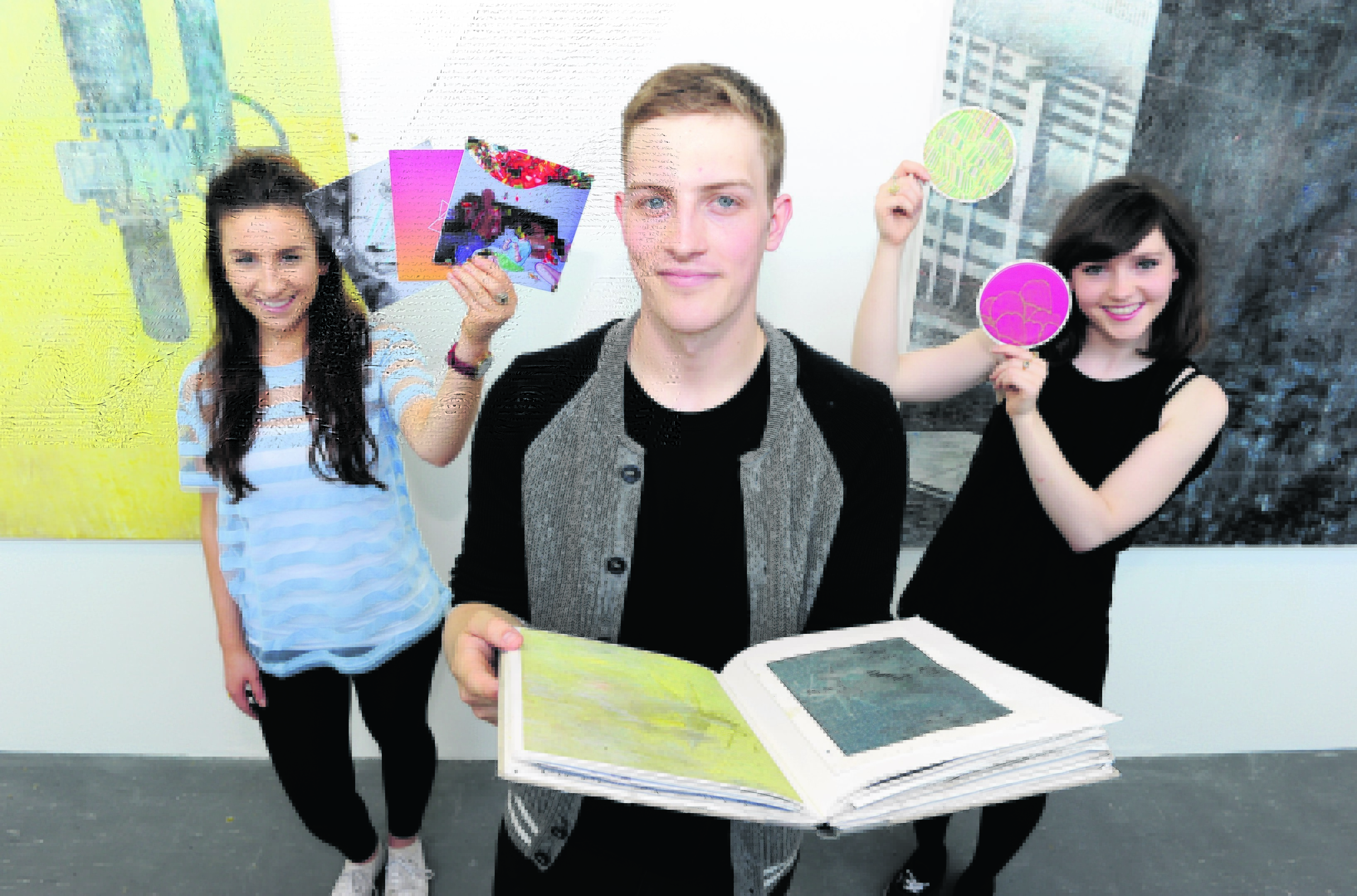 Gray's School of Art students Caterina Bianchini, Jonathon Whitson and Rachel Goldie with some of their work-in-progress ahead of the 2014 degree show.