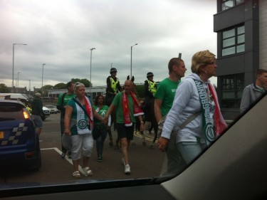FC Groningen fans escorted by police to Pittodrie
