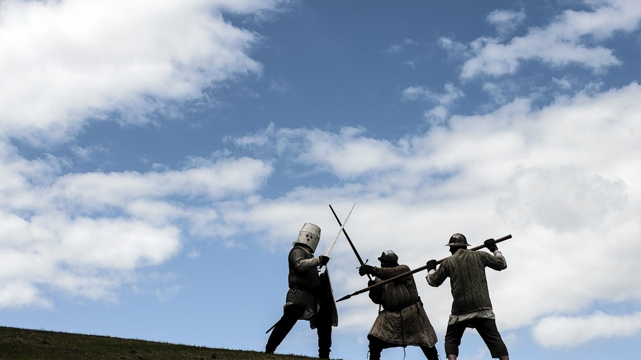 Saltire knights take part in the medieval jousting tournament at Linlithgow Palace today