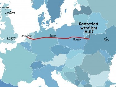 A map showing where the aircraft last had contact