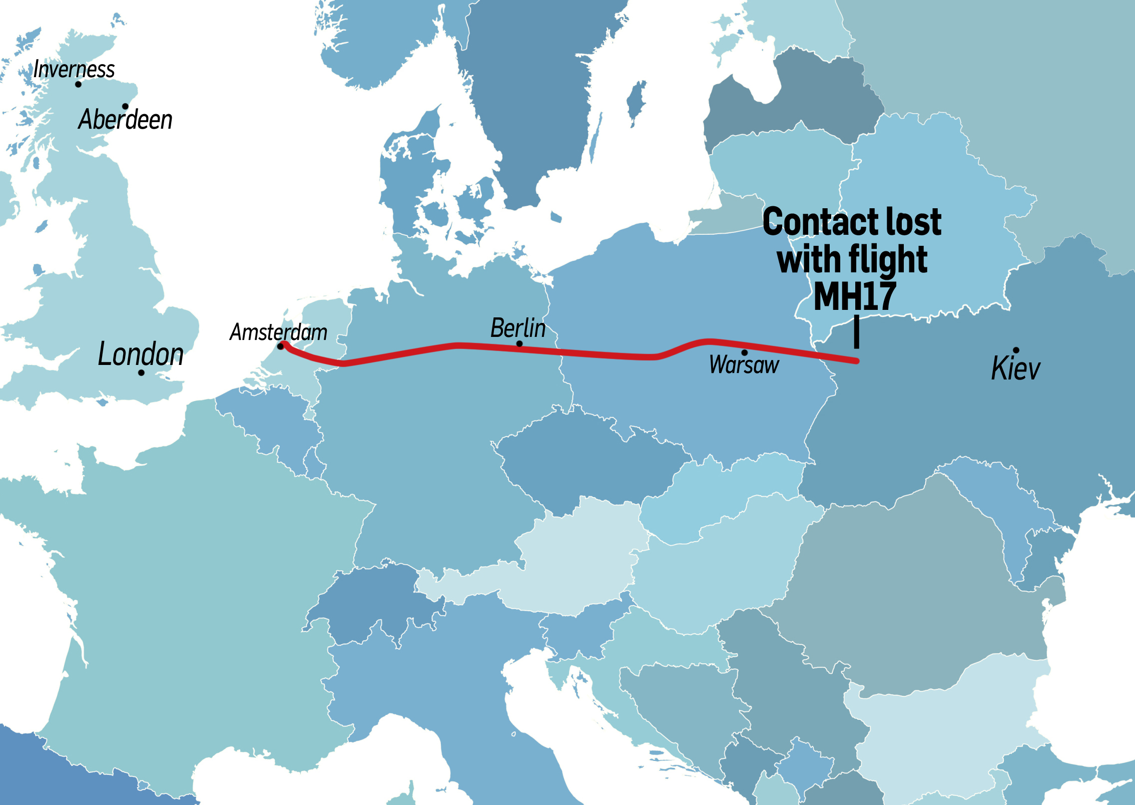 A map showing where the aircraft last had contact