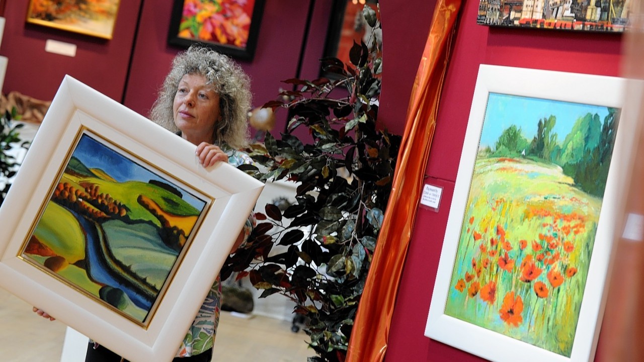Jeweller and organiser Lorna Purvis at the  Aboyne Art Exhibition, Victory Hall, Aboyne