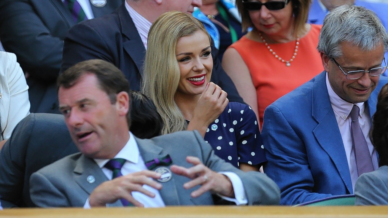 Katherine Jenkins sits in the Royal Box on Centre Court during day nine of the Wimbledon Championships at the All England Lawn Tennis and Croquet Club, Wimbledon.