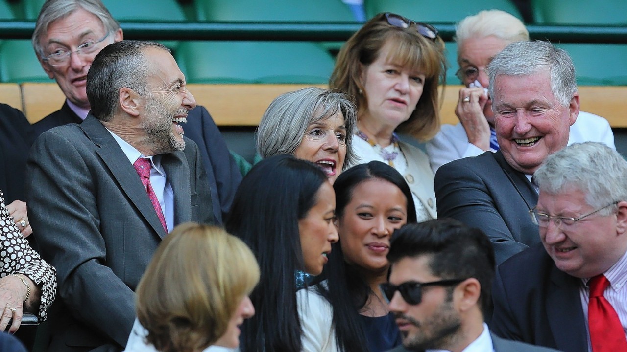 Michel Roux Jr and his wife Giselle (centre) in the Royal Box on Centre Court during day nine of the Wimbledon Championships at the All England Lawn Tennis and Croquet Club, Wimbledon.