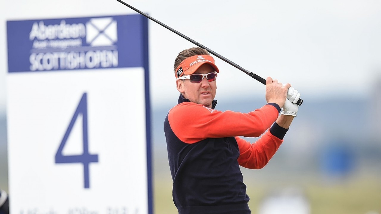 Colourful English star Ian Poulter tees off at the 4th
