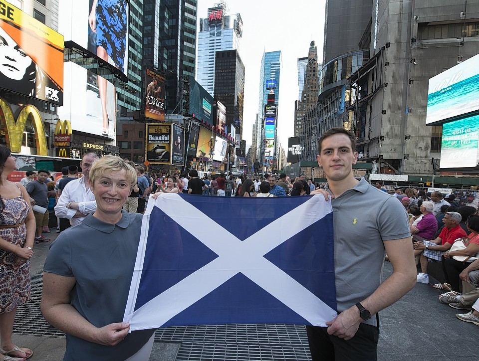 Amanda Brown of Scotland Food and Drink and Jeff Lawrie of J. Lawrie and Sons fly the flag for Scotland in New York