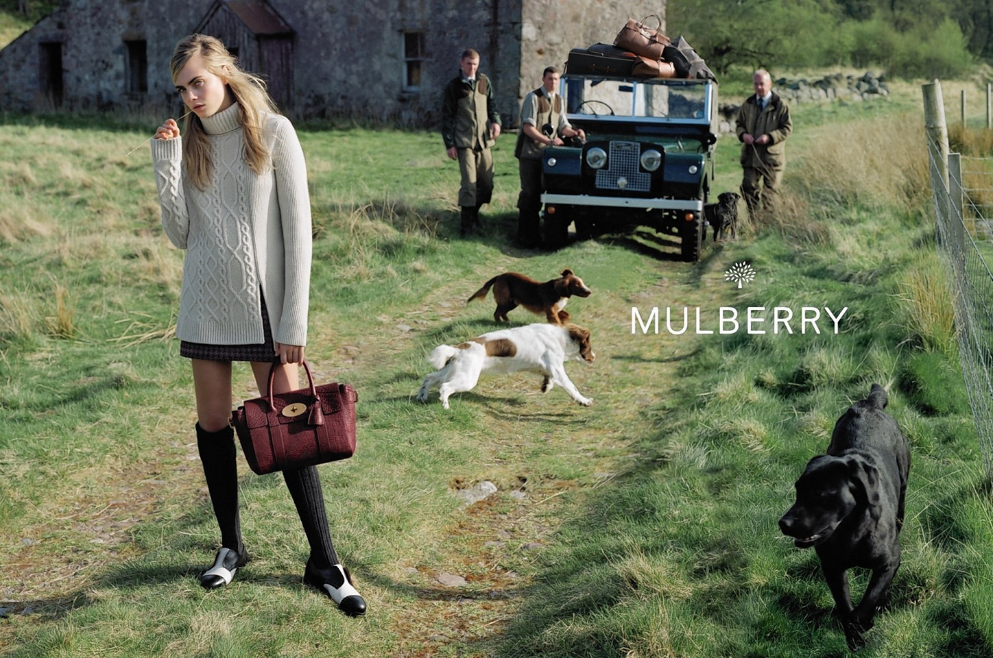 Cara Delevingne in the Highlands modelling Mulberry clothing