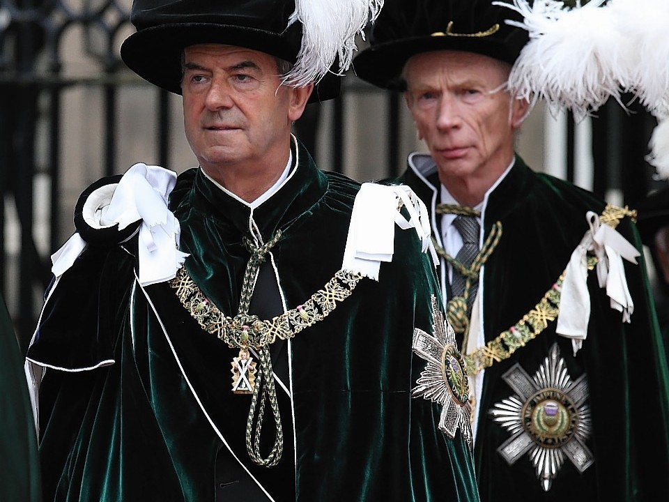 The Earl of Home and Lord Smith of Kelvin (left)  attend the Thistle service at St Giles Cathedral in Edinburgh where they were installed as Knights of the Thistle