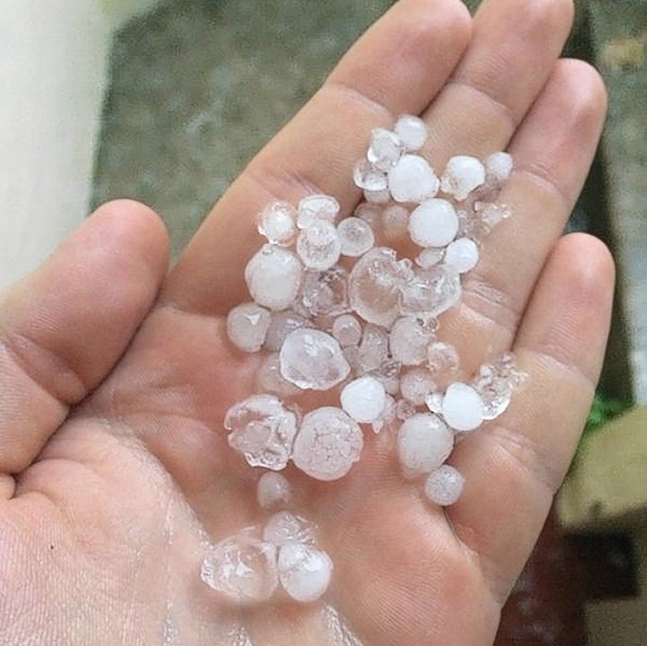 Photo taken from the Twitter feed of @HarryGarth with permission of the size of hailstones which fell in Hove today as storms hit the Hove, Brighton and Worthing areas of Sussex at the start of the morning rush-hour.