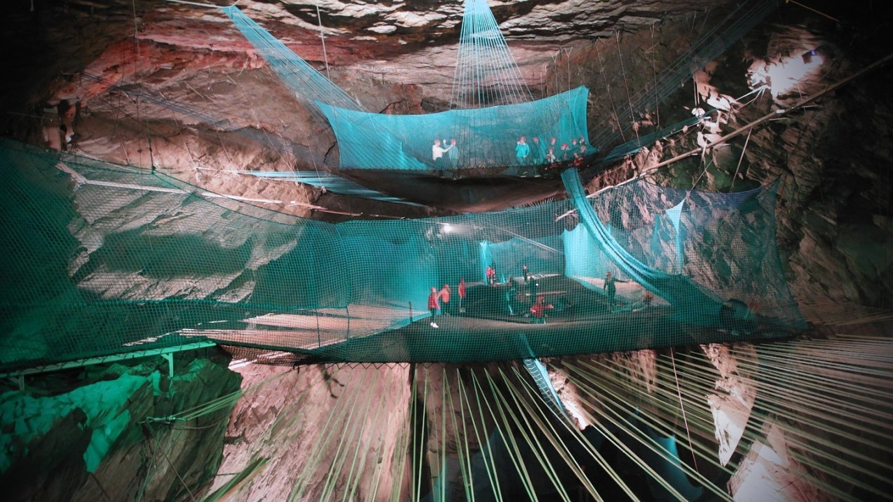 The world's biggest underground trampoline is set to open on July 4 in a huge slate cavern in Snowdonia, North Wales