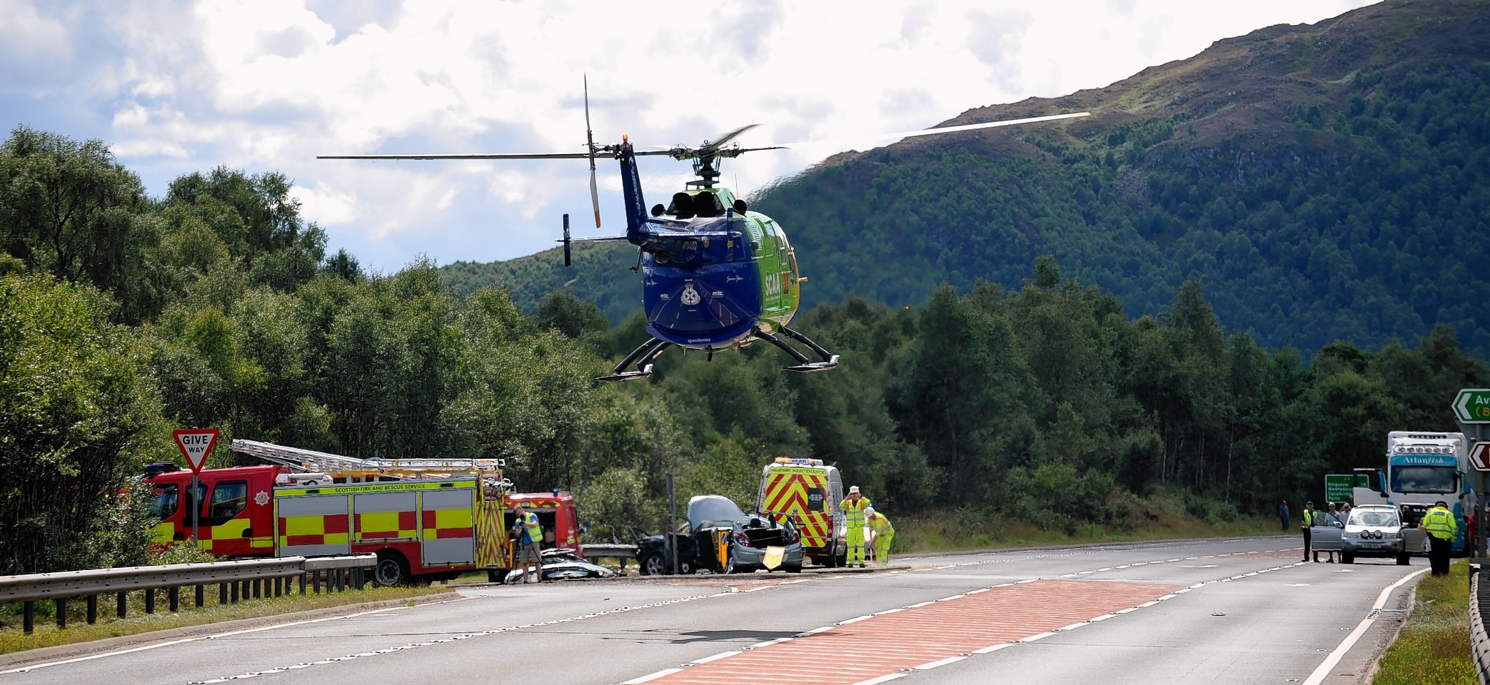 A woman was airlifted to hospital following the crash at Granish on the A9