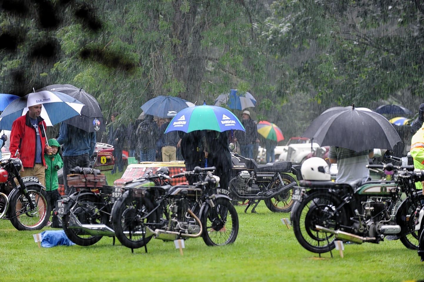 Rain falls on the show at Brodie Castle