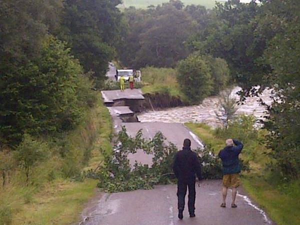 The road was swept away at Tomintoul, Moray last week during the storms
