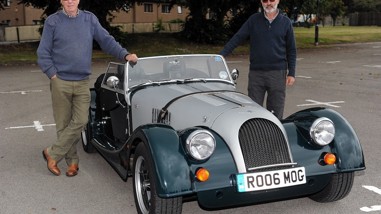 Frank Brown, with co-driver, Iain McCutcheon, and his 2014 Morgan Brooklands Roadster