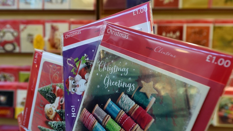 Christmas cards on sale in a Clintons store