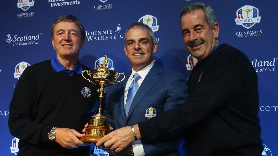 Paul McGinley, pictured centre, with Des Smyth, left, and Sam Torrance, right