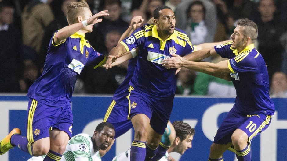 Maribor's Tavares, centre, scored the goal that knocked Celtic out of the Champions League