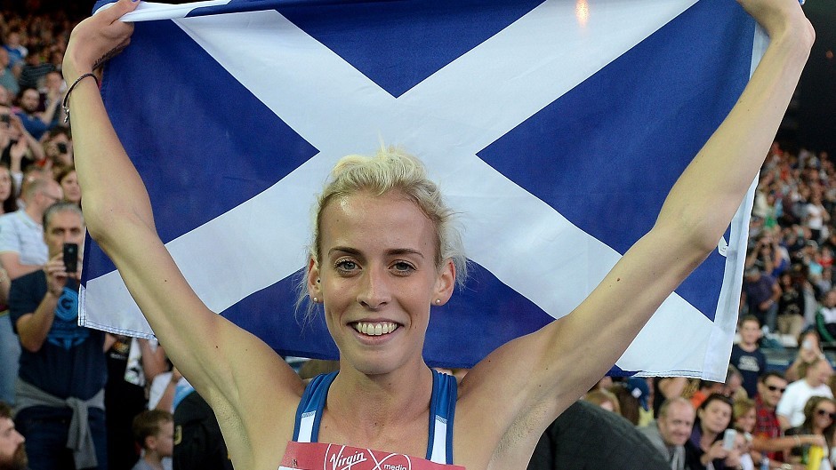 Scotland's Lynsey Sharp celebrates her silver medal in the Women's 800m