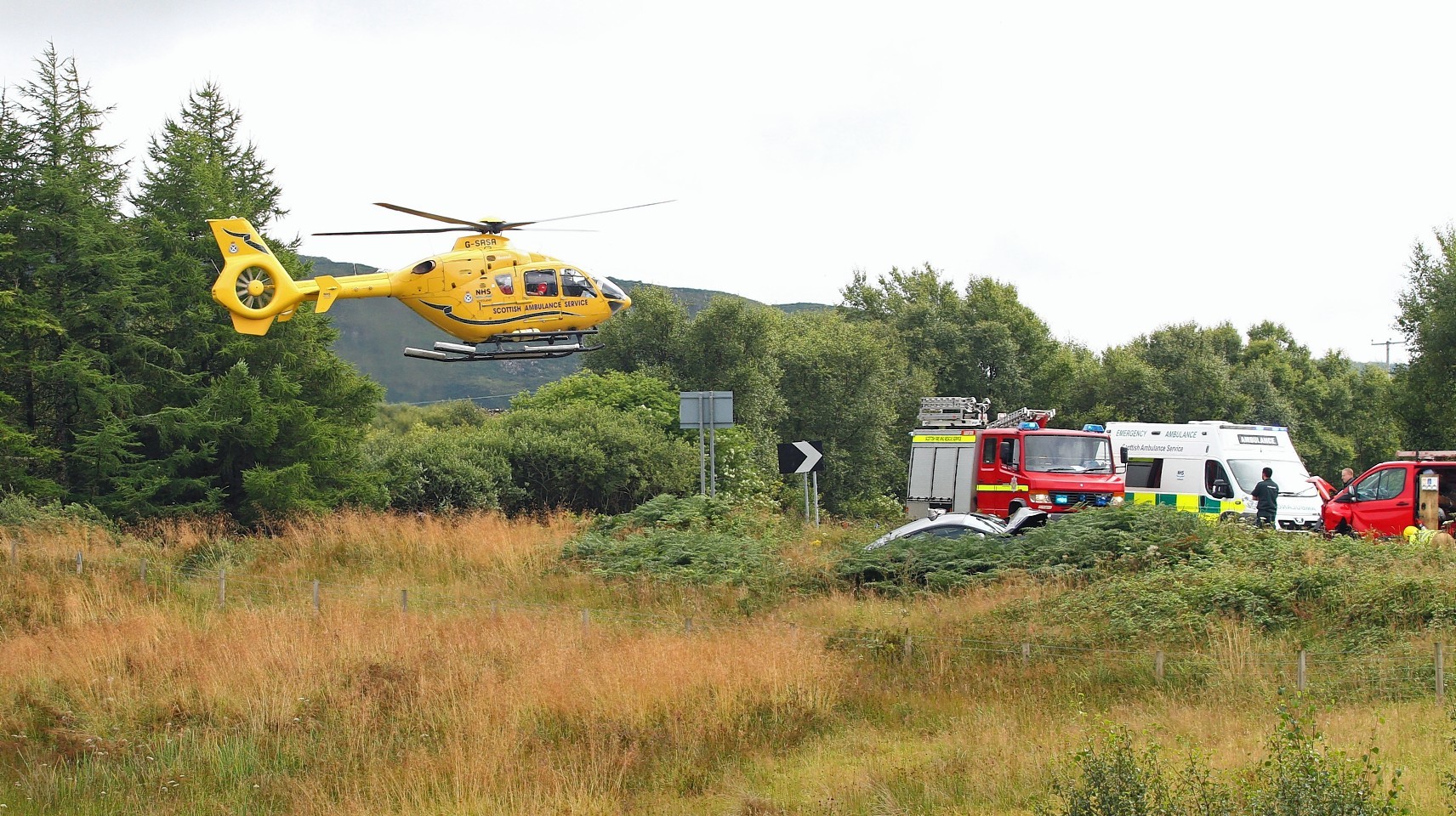 The man is airlifted to hospital from the scene of the accident on the A816. Picture by Kevin McGlynn