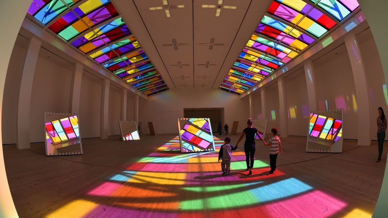 A light show by French artist Daniel Buren called Catch, which is on display at the Baltic Arts centre in Gateshead