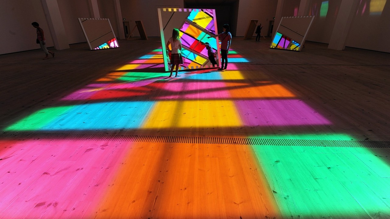 A light show by French artist Daniel Buren called Catch, which is on display at the Baltic Arts centre in Gateshead