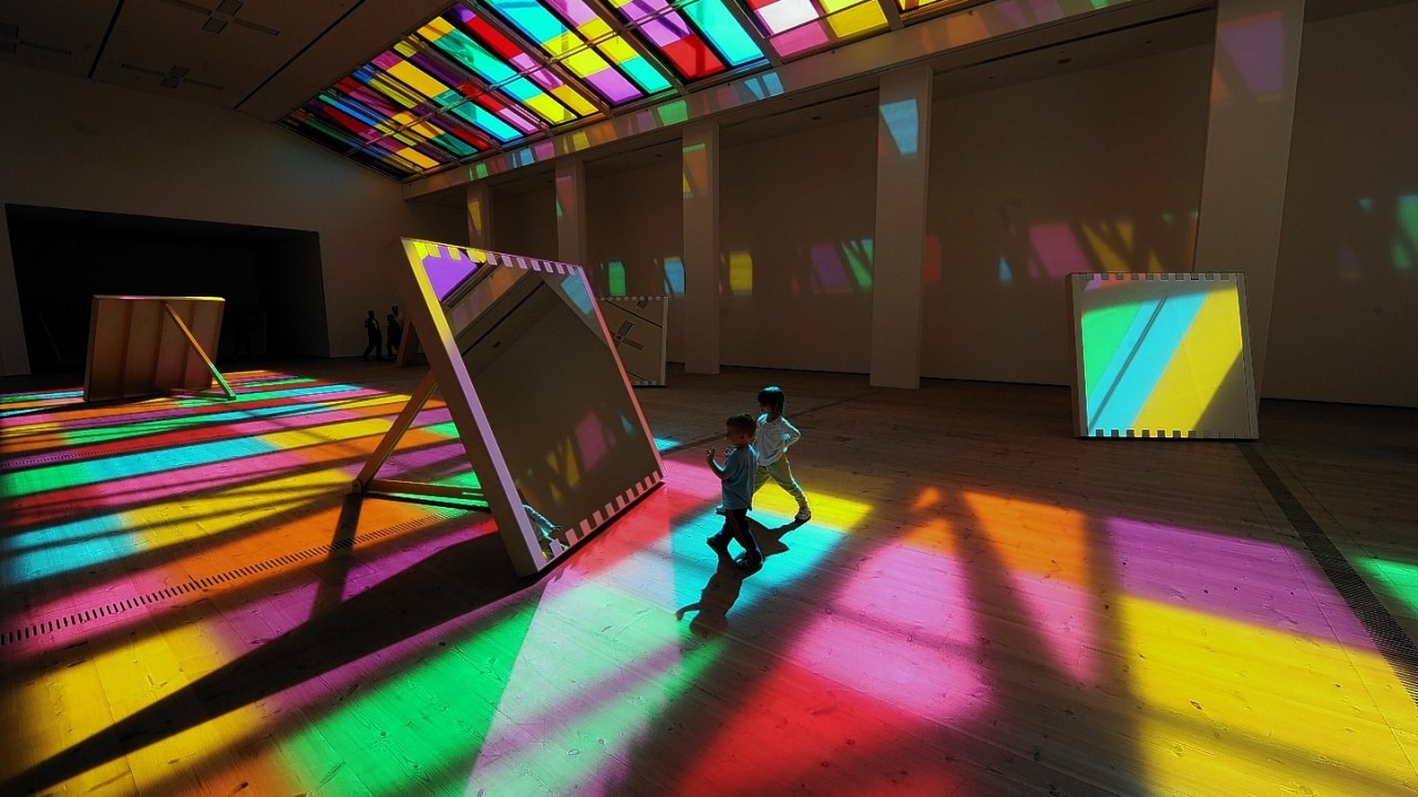 A light show by French artist Daniel Buren called Catch, which is on display at the Baltic Arts centre in Gateshead