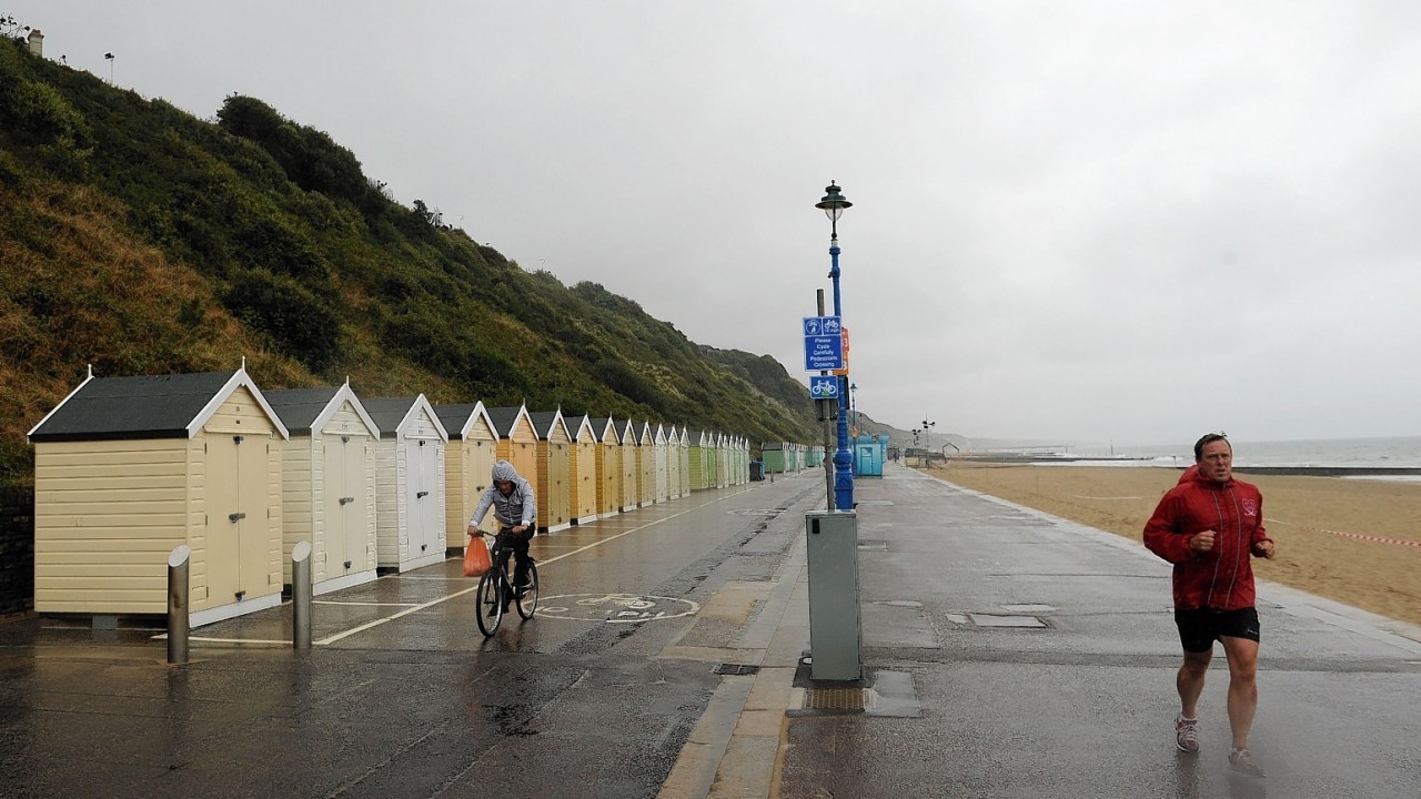 A deserted Bournemouth Beach on a rainy Bank Holiday Monday