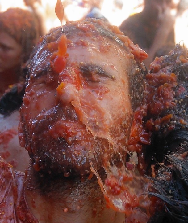 The annual "tomatina" tomato fight fiesta in the village of Bunol, 50 kilometers outside Valencia, Spain, Wednesday, Aug. 27, 2014