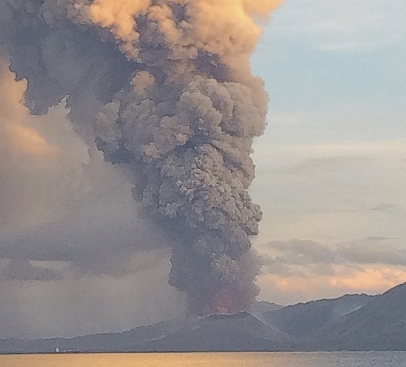 Smoke billows from Mt. Tavurvu after an eruption in Kokopo, east New Britain, Papua New Guinea