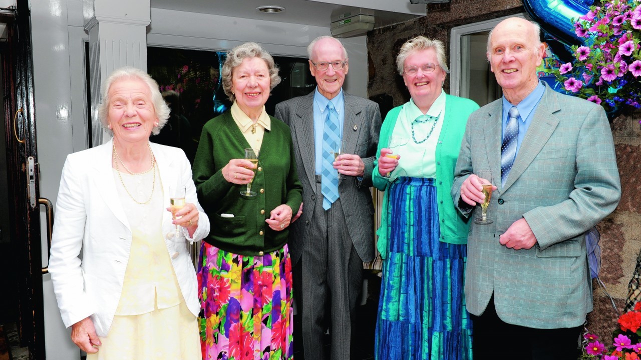 Margaret Marriott, Muriel and Bob Roberts with Mary and Dick Wallis attending Hawkhill House Garden Party.