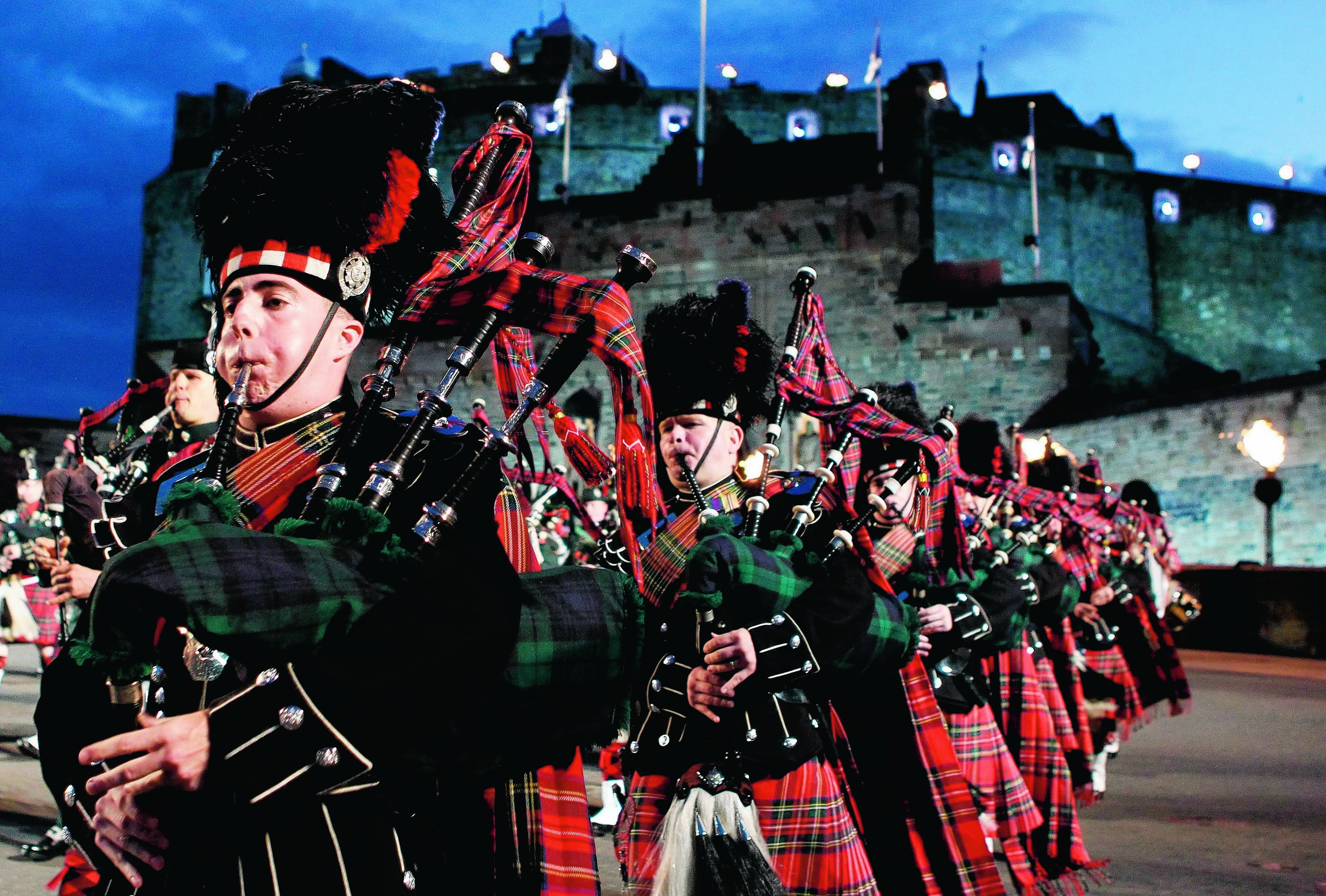 The Massed Pipes and Drums during the Edinburgh Military Tattoo dress rehearsal at Edinburgh Castle