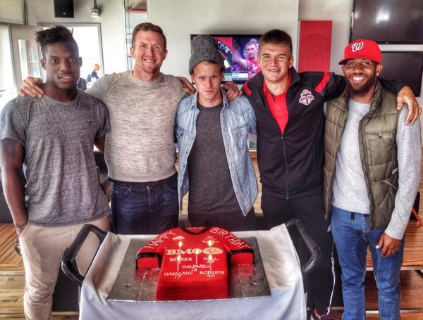 Stevie Caldwell celebrates his birthday with a Toronto FC cake