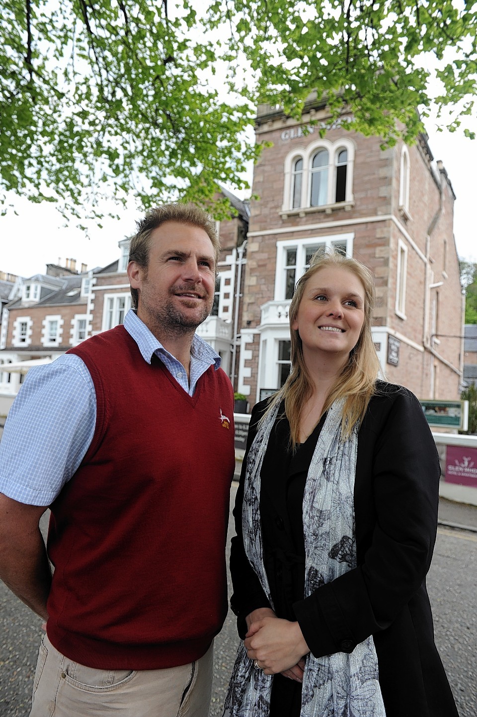 Jon Erasmus with his wife Victoria outside the Glen Mhor Hotel