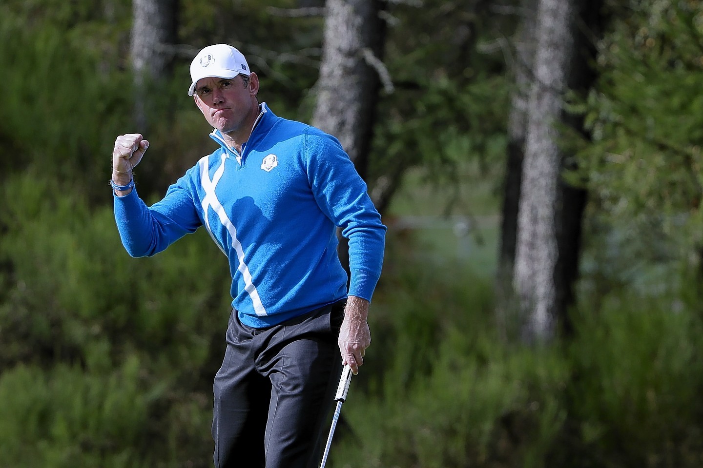 Lee Westwood was in celebratory mood and rightfully so after collecting the 22nd Ryder Cup point of his career