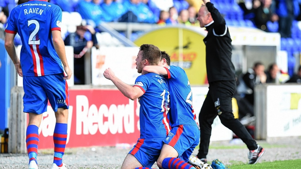 The goalscorer raced to the side of the pitch to celebrates in front of the Caley Thistle support