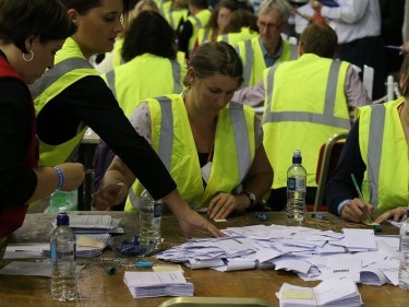 Ballot papers are counted in the Highland Hall at the Royal Highland Centre in Edinburgh