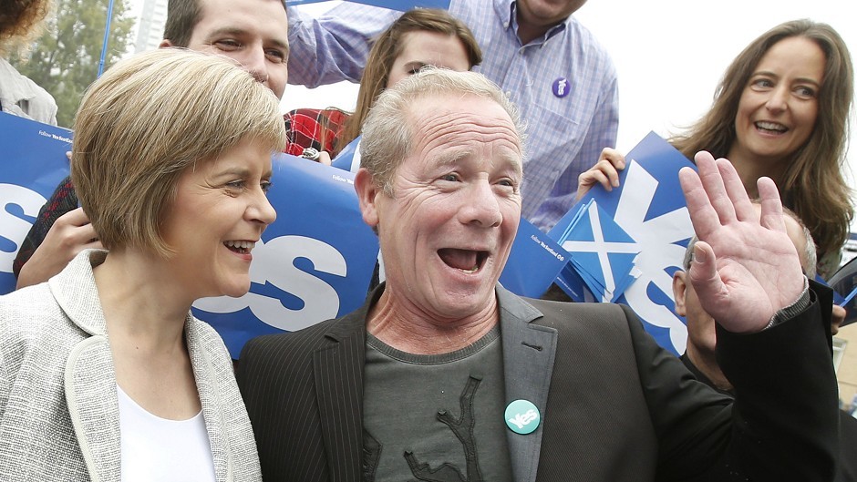 Deputy First Minister Nicola Sturgeon is joined by actor Peter Mullan on the campaign trail