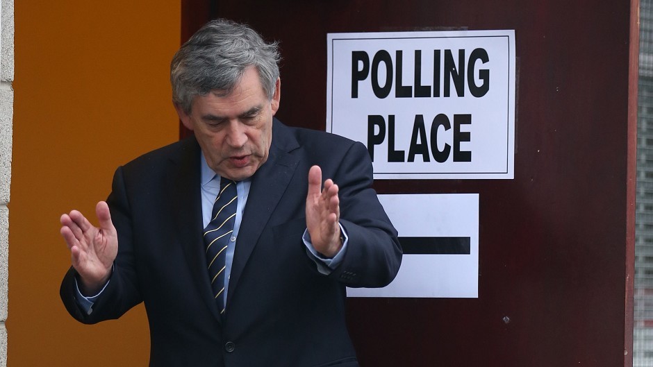 Former prime minister Gordon Brown outside the polling station at North Queensferry community centre