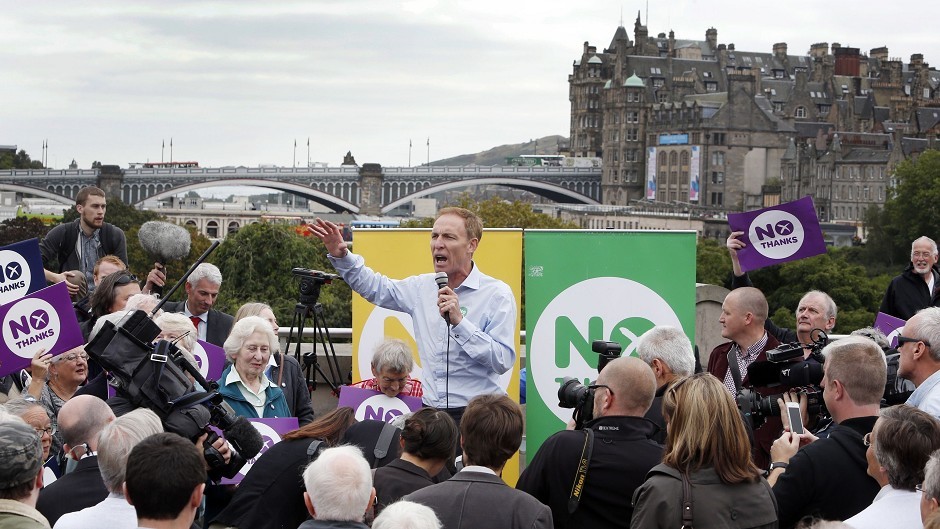 Jim Murphy resumes his 100 Streets in 100 Days Better Together tour outside the Royal Scottish Academy in Edinburgh