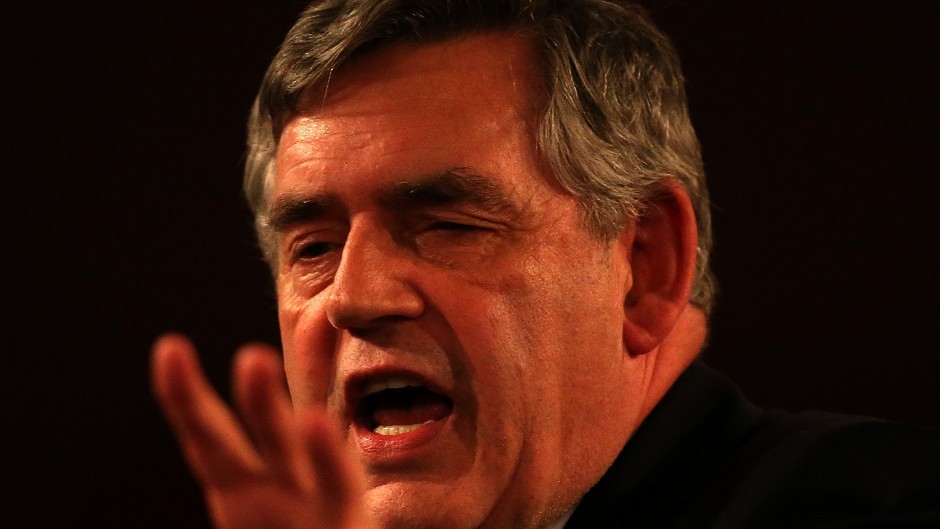 Former Prime Minister Gordon Brown speaks to an audience at the Glasgow Royal Concert Hall whilst on the Scottish Referendum campaign trail.