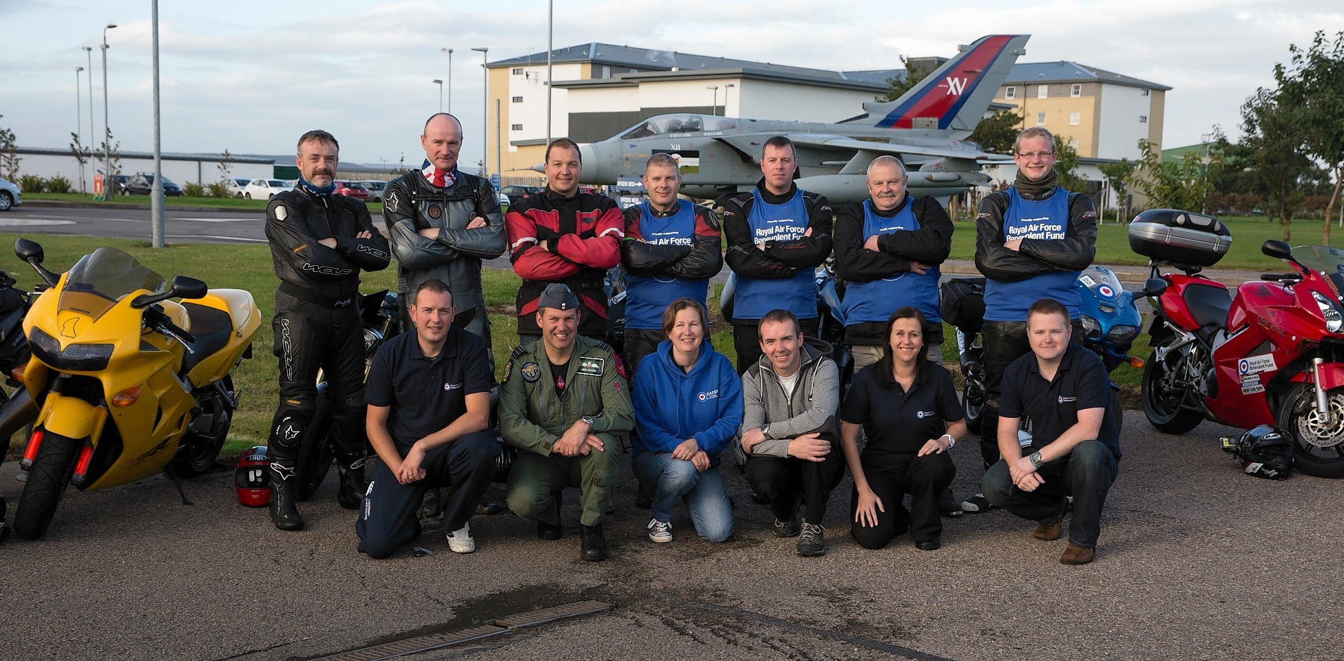 The RAF motorcyclist prepare to set out on their charity ride