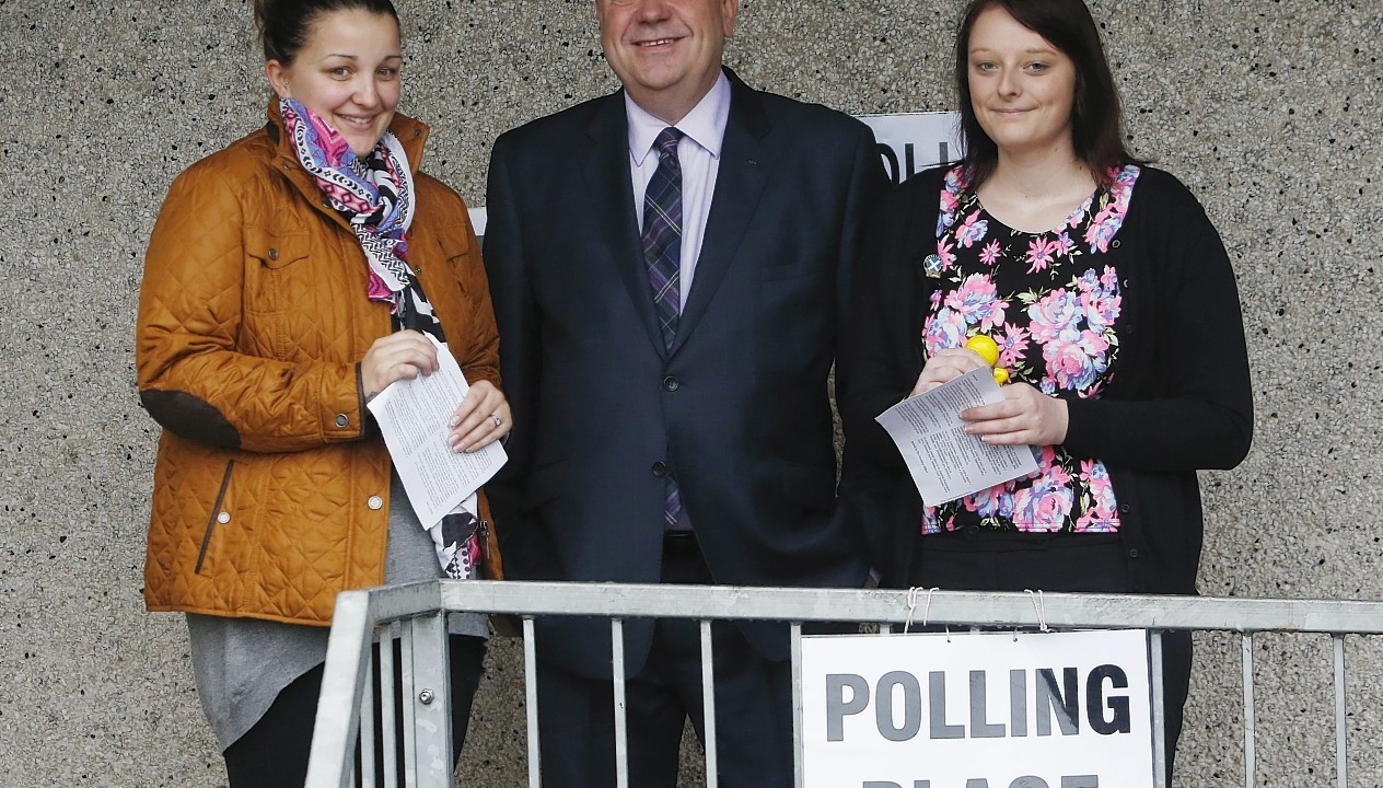 Salmond was joined by first time voters this morning