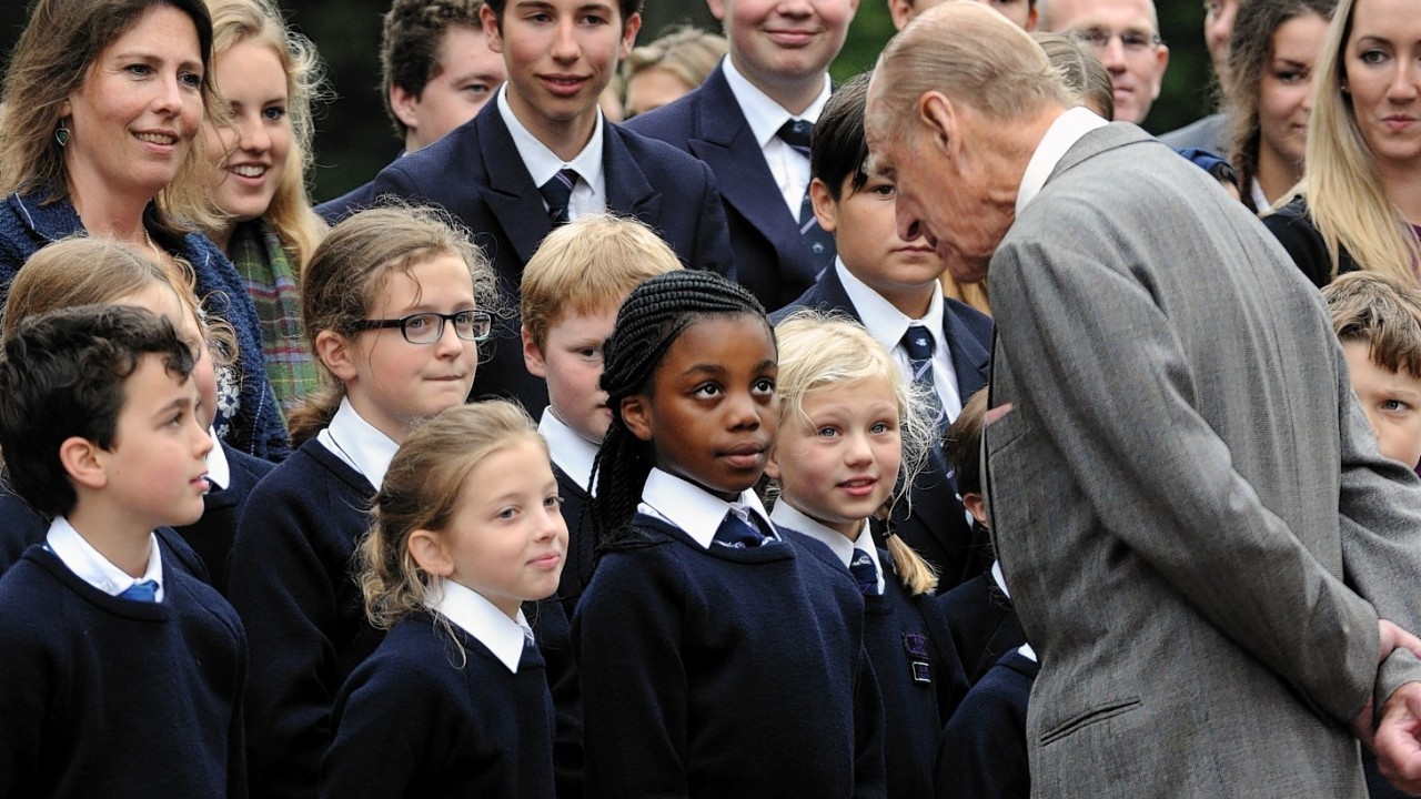 HRH the Duke of Edinburgh Prince Philip during a private visit to Gordonstoun, where he was a pupil, on the occasion of their 80th anniversary