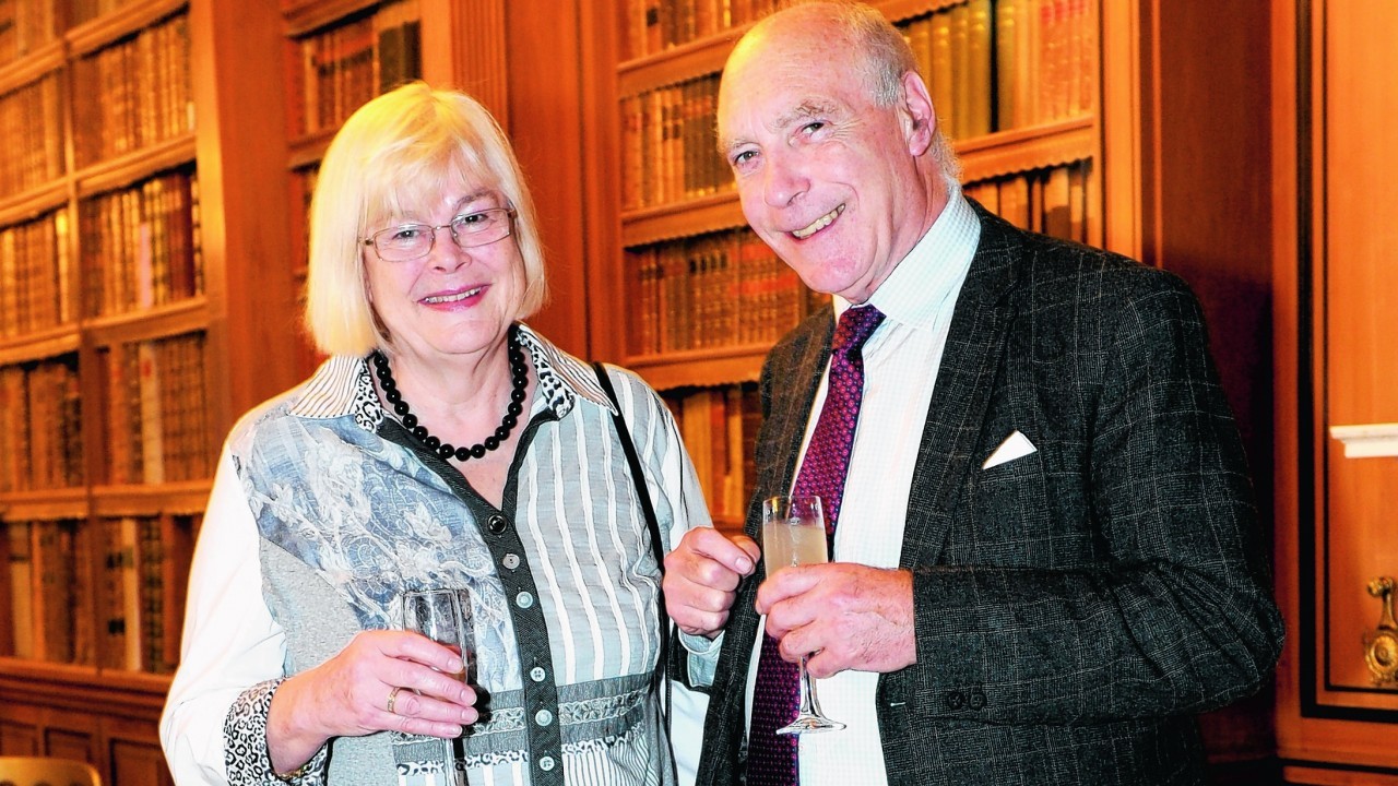 Delyth Parkinson and Roger Williams attending SHADES, Haddo Arts Festival 2014 launch event at Haddo House library.