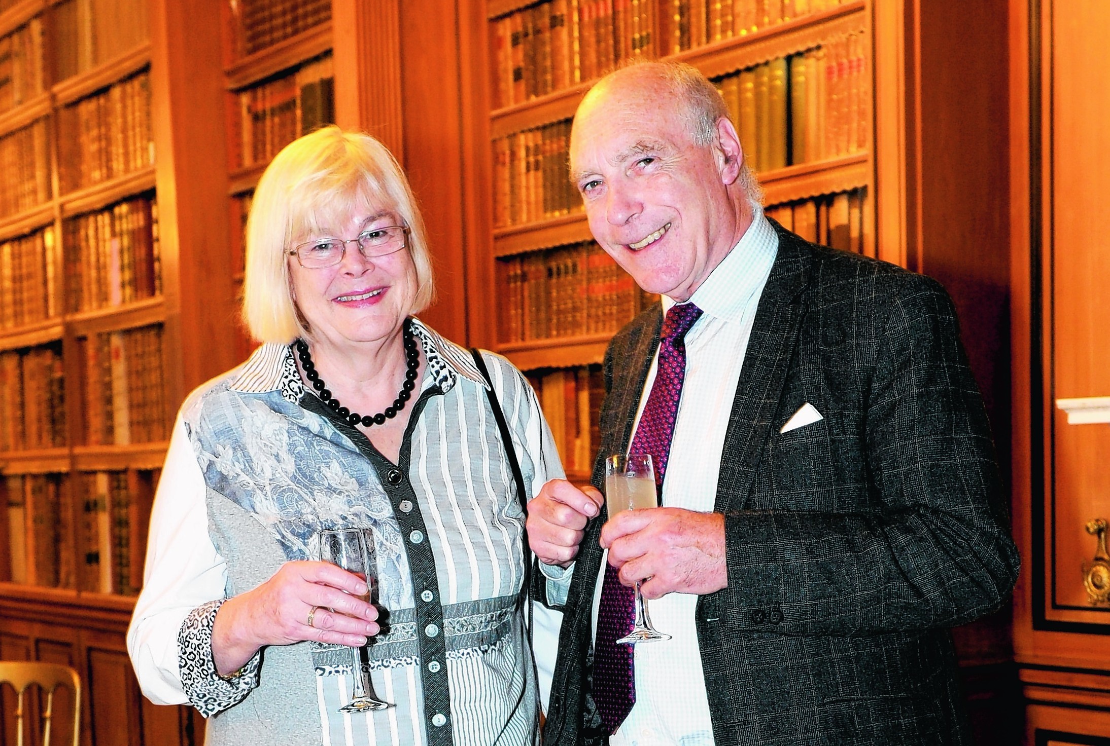 Delyth Parkinson and Roger Williams attending SHADES, Haddo Arts Festival 2014 launch event at Haddo House library.