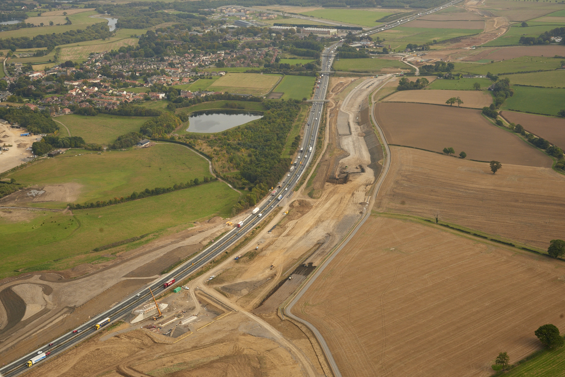 An aerial view of the works on the A1.