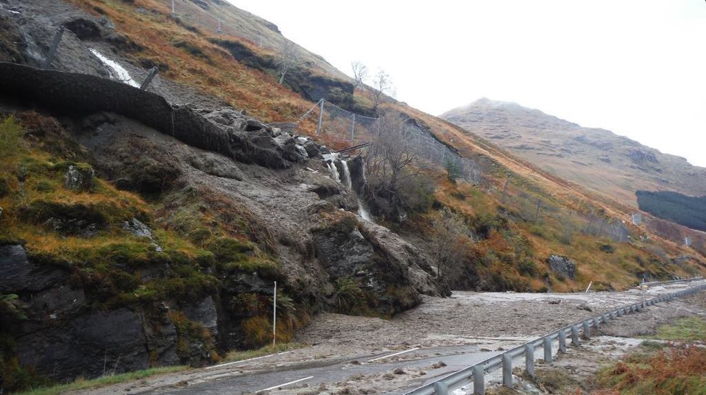 Heavy rain caused a landslide on the A83 at the Rest and Be Thankful in October.